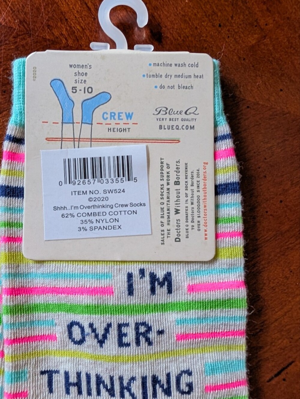 Blue Q Multicolor Striped & Text Crew Socks - Pink, Green, Blue, Yellow - Picture 8 of 10